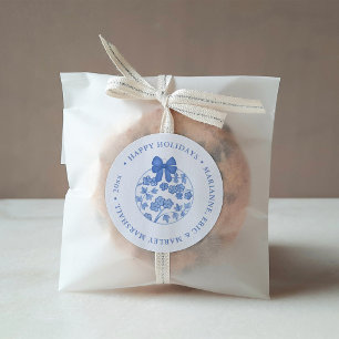 Elegant Chinoiserie Blue And White Merry Christmas Classic Round Sticker