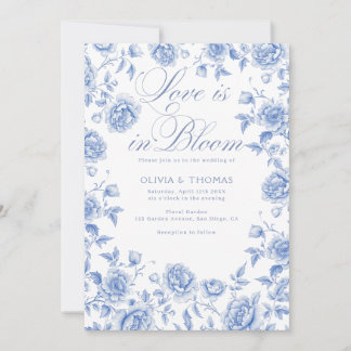 Elegant chinoiserie blue and white weddding invitation