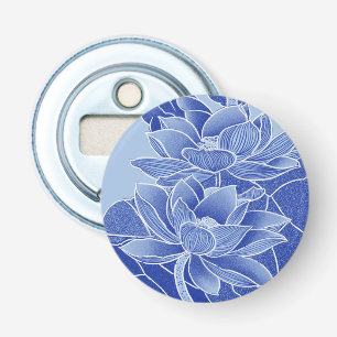 Elegant Chinoiserie Blue Flowers Lotus Mandala Bottle Opener