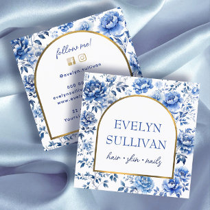 Elegant chinoiserie blue flowers square business card