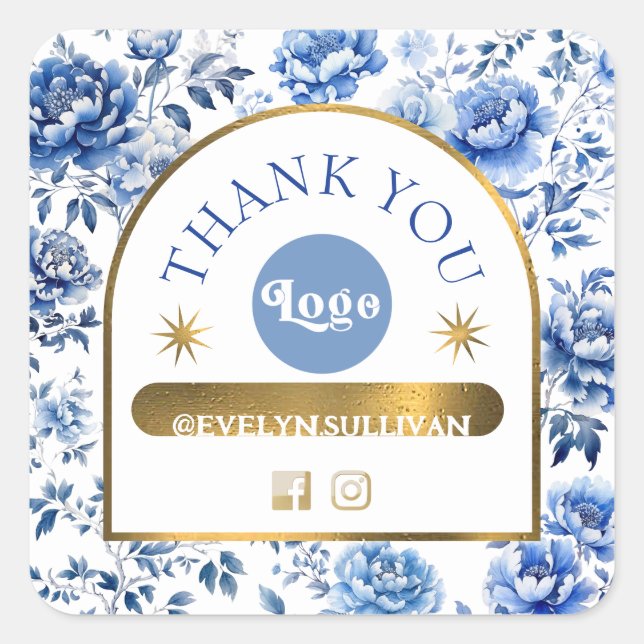 Elegant chinoiserie blue flowers sticker (Front)