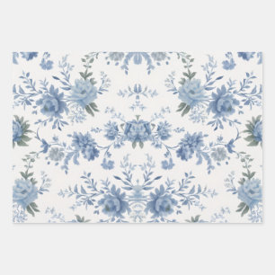 Elegant Chinoiserie Blue Toile Wrapping Paper Sheet