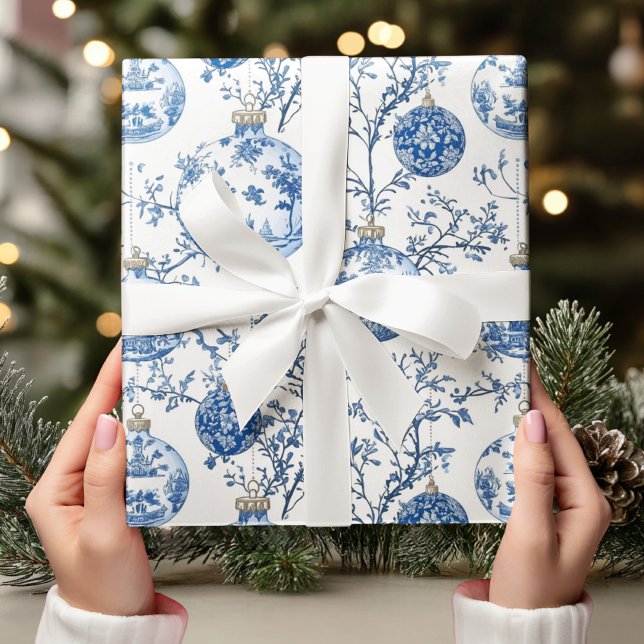 Elegant Chinoiserie Blue & White  Ornament Wrapping Paper (Creator Uploaded)