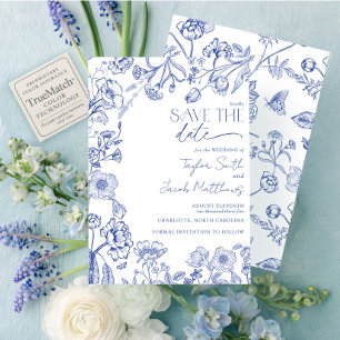 Elegant Chinoiserie Blue & White Save the Date Invitation