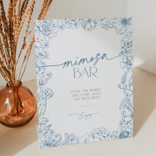Elegant Chinoiserie Bridal Mimosa Bar Cocktail Pedestal Sign