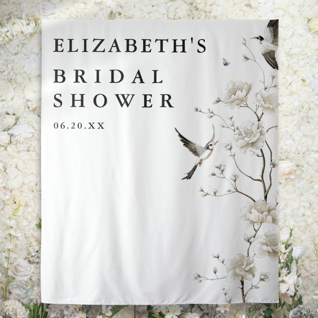 Elegant Chinoiserie Bridal Shower Photo Backdrop Tapestry (Elegant Chinoiserie Bridal Shower Photo Backdrop)