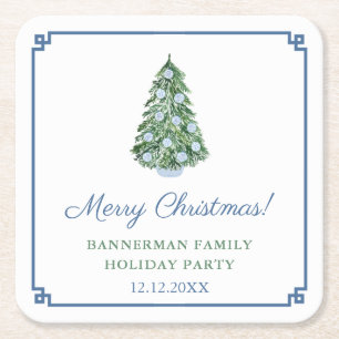 Elegant Chinoiserie Christmas Tree Holiday Party Square Paper Coaster