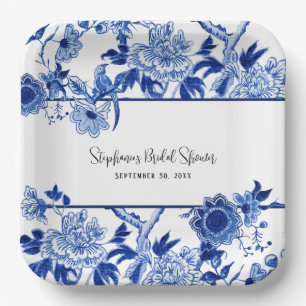Elegant Chinoiserie Floral Blue and White Bridal Paper Plate