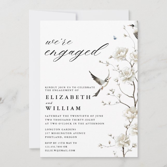 Elegant Chinoiserie Floral Garden Engagement Party Invitation (Front)