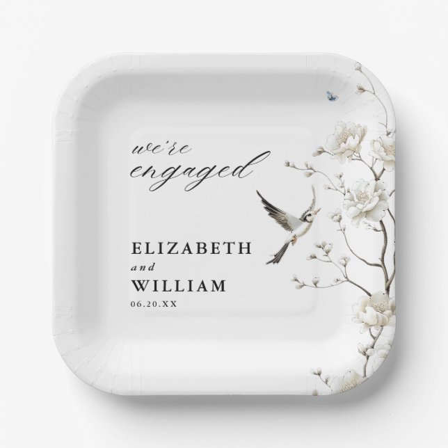 Elegant Chinoiserie Floral Garden Engagement Party Paper Plate (Front)