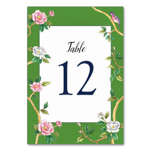 Elegant Chinoiserie Floral Green & White  Table Number