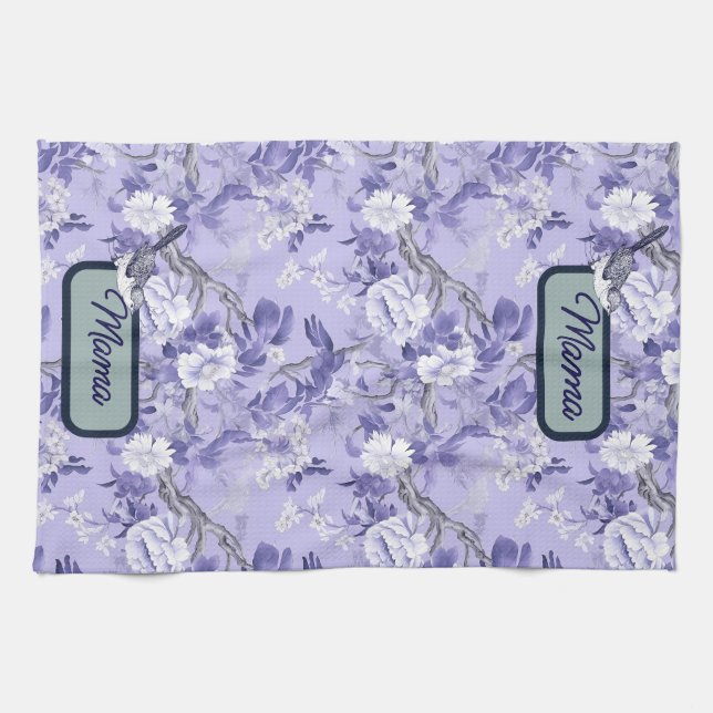 Elegant Chinoiserie Floral Lilac Tea Towel (Horizontal)