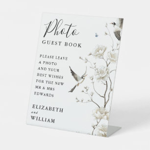 Elegant Chinoiserie Floral Photo Guest Book Pedestal Sign