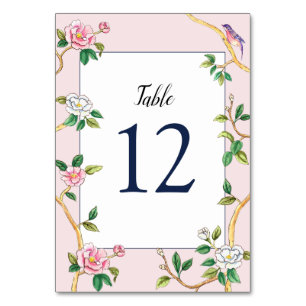 Elegant Chinoiserie Floral Pink Table Number