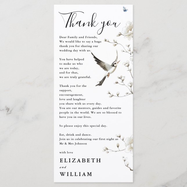 Elegant Chinoiserie Floral Wedding Thank You Card (Front)