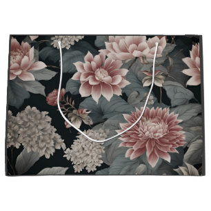 Elegant Chinoiserie Florals Grey Raspberry Large Gift Bag