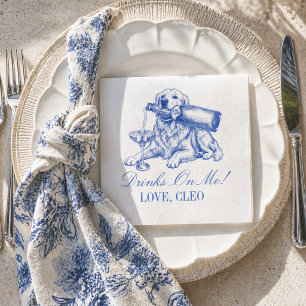 Elegant Chinoiserie Golden Retriever Wedding Napkin