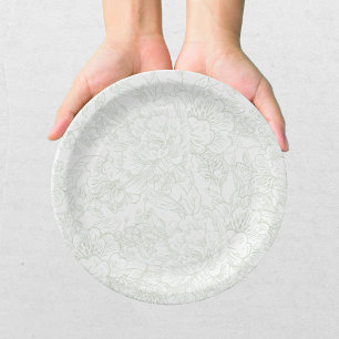 Elegant Chinoiserie Green Floral Wedding Paper Plate