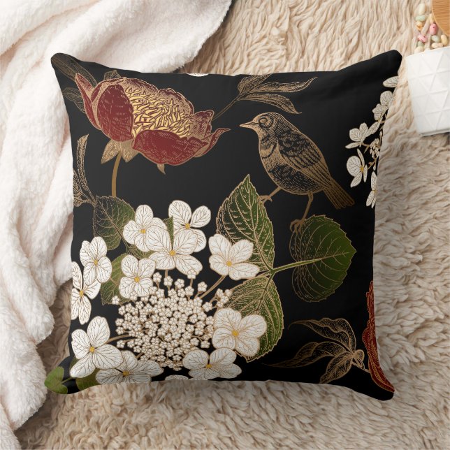 Elegant Chinoiserie Inspired Floral Blooms       Cushion (Blanket)