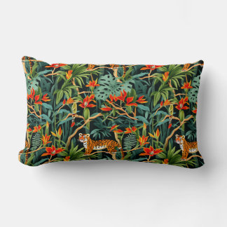 Elegant Chinoiserie Jungle Wildlife Lumbar Cushion