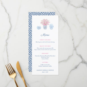 Elegant Chinoiserie Navy & Pink Bridal Shower Menu