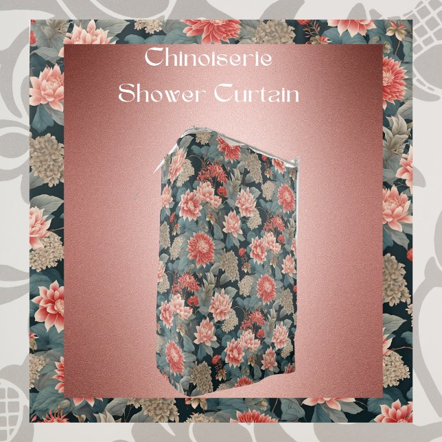 Elegant Chinoiserie Teal Peach Florals  Shower Curtain (Creator Uploaded)