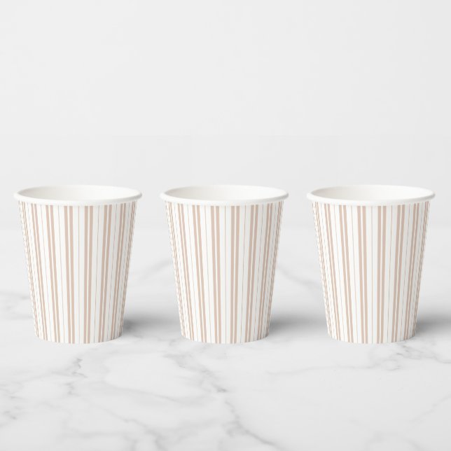Elegant Choco Brown Striped Pattern Baby Shower Paper Cups (Multi)