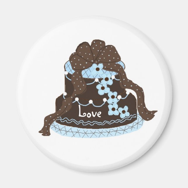 Elegant Chocolate and Blue Cake Magnet (Front)