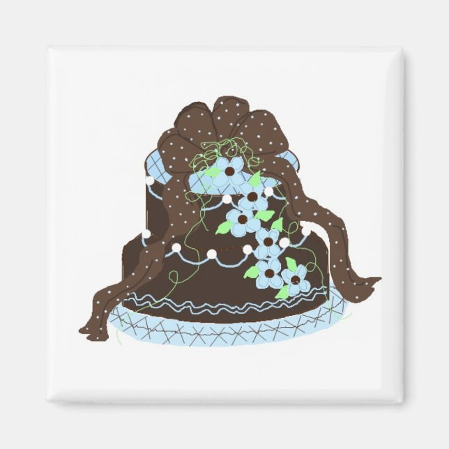Elegant Chocolate and Blue Cake Magnet (Front)