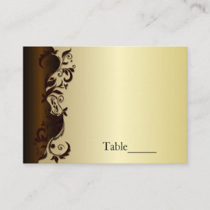 Elegant Chocolate Brown & Gold Floral Wedding Place Card