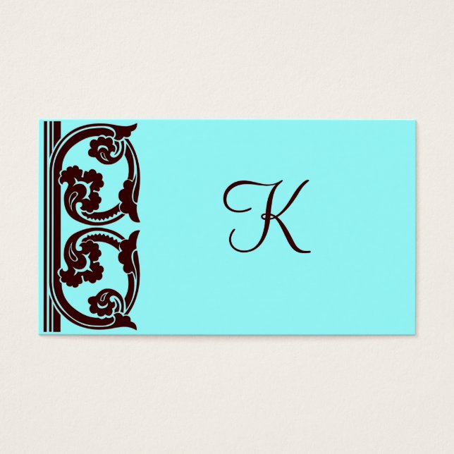 Elegant Chocolate Brown Monogram Teal Card (Front)