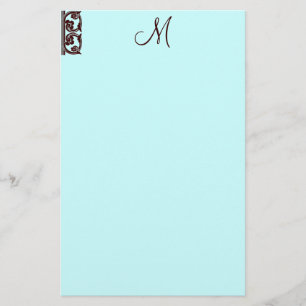 Elegant Chocolate Brown Monogram Teal Stationery