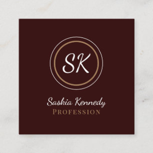Elegant Chocolate Brown Professional Monogram Square Business Card