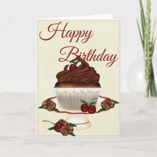 Elegant Chocolate Cupcake 1 Happy Birthday Card