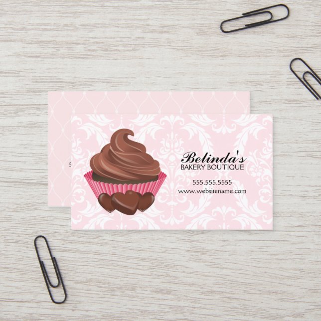 Elegant Chocolate Cupcake Bakery Business Card (Front/Back In Situ)