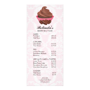 Elegant Chocolate Cupcake Bakery Menu Price List