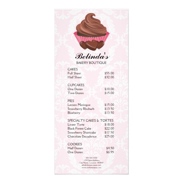 Elegant Chocolate Cupcake Bakery Menu Price List (Front)