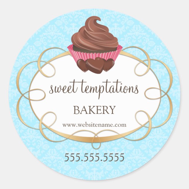 Elegant Chocolate Cupcake Bakery Packaging Classic Round Sticker (Front)
