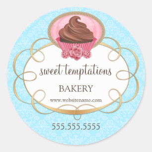 Elegant Chocolate Cupcake Bakery Packaging Classic Round Sticker