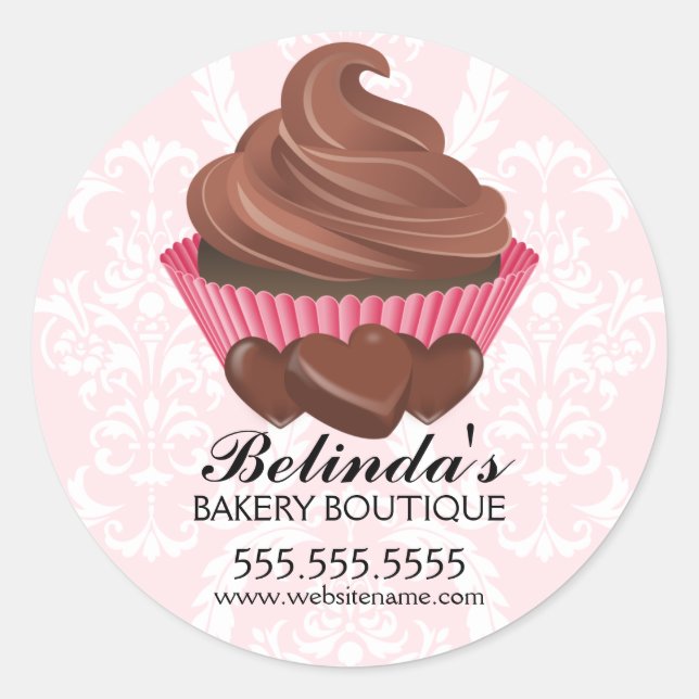 Elegant Chocolate Cupcake Bakery Stickers (Front)