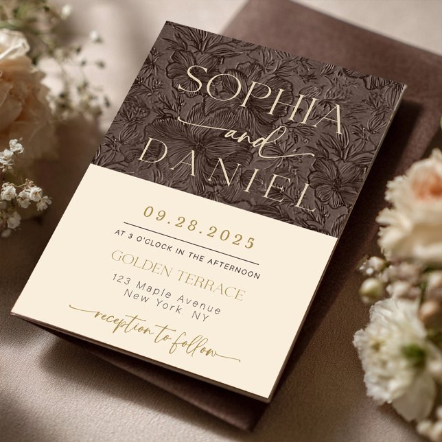 Elegant Chocolate Mocha Wedding Templat invitation (Elegant Chocolate Brown Mocha Gold Foil Wedding Template Invitation | Elegant Chocolate Brown Emboss)
