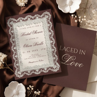 Elegant Chocolate Old Money Lace Bridal Shower Invitation
