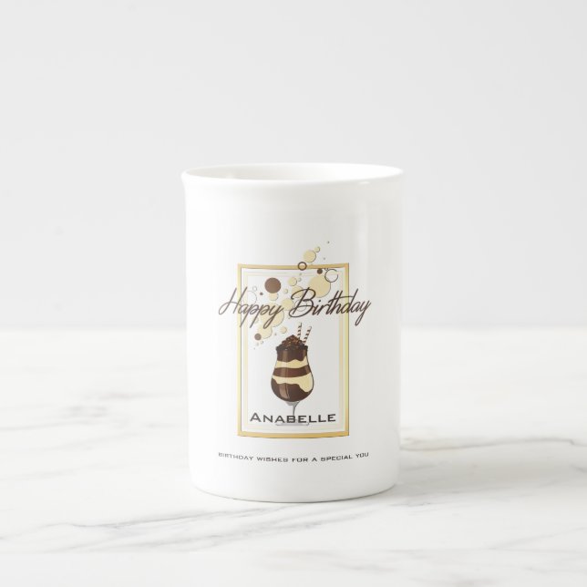 Elegant Chocolate Vanilla Drink Birthday Bone China Mug (Front)