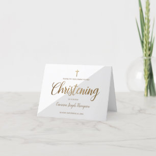 Elegant Christening Baby Boy GREY Gold Thank You Card