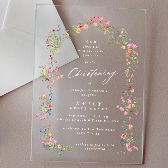 elegant christening floral spring arch acrylic invitations (Creator Uploaded)