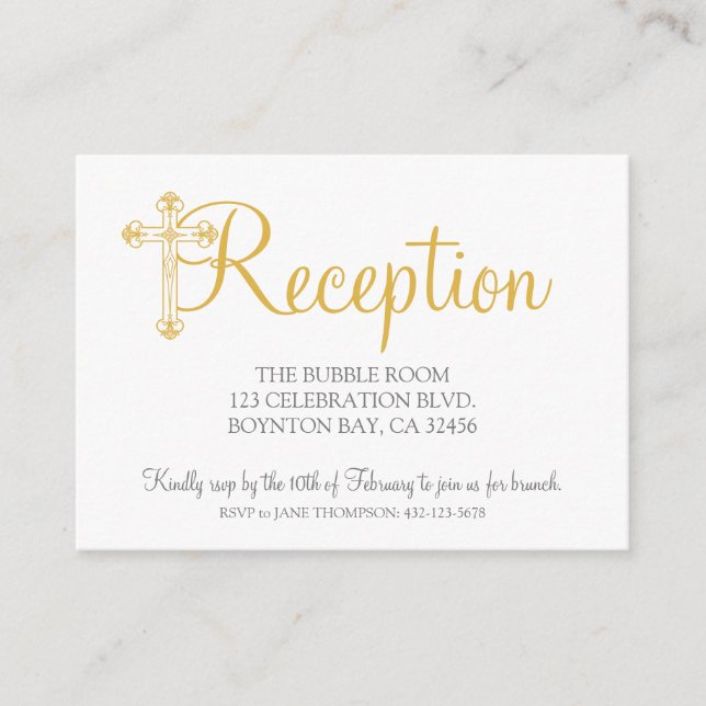 elegant CHRISTENING or BAPTISM gold reception rsvp Enclosure Card (Front)