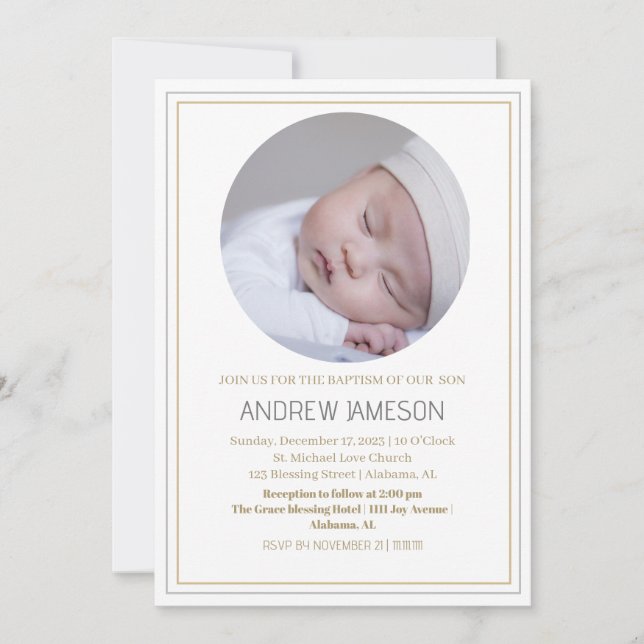 Elegant Christian Blue Round Photo | Baptism Invitation (Front)