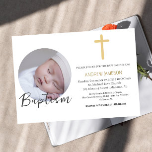 Elegant Christian Blue Round Photo    Baptism Invitation