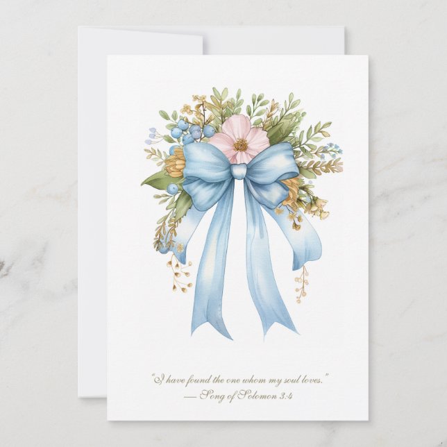 Elegant Christian Bridal Shower Floral Bow Invitation (Back)