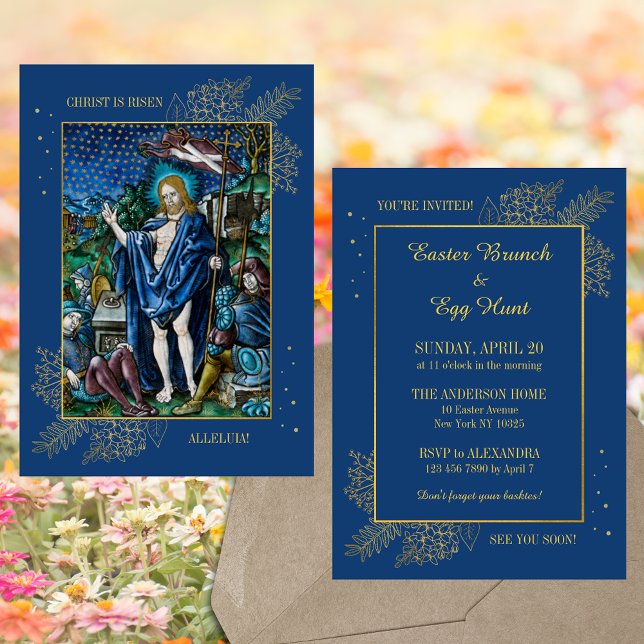 Elegant Christian Catholic Easter Brunch Egg Hunt Invitation (Elegant Religious Christian Catholic Resurrection Christ is risen Easter Brunch Egg Hunt Invitation)